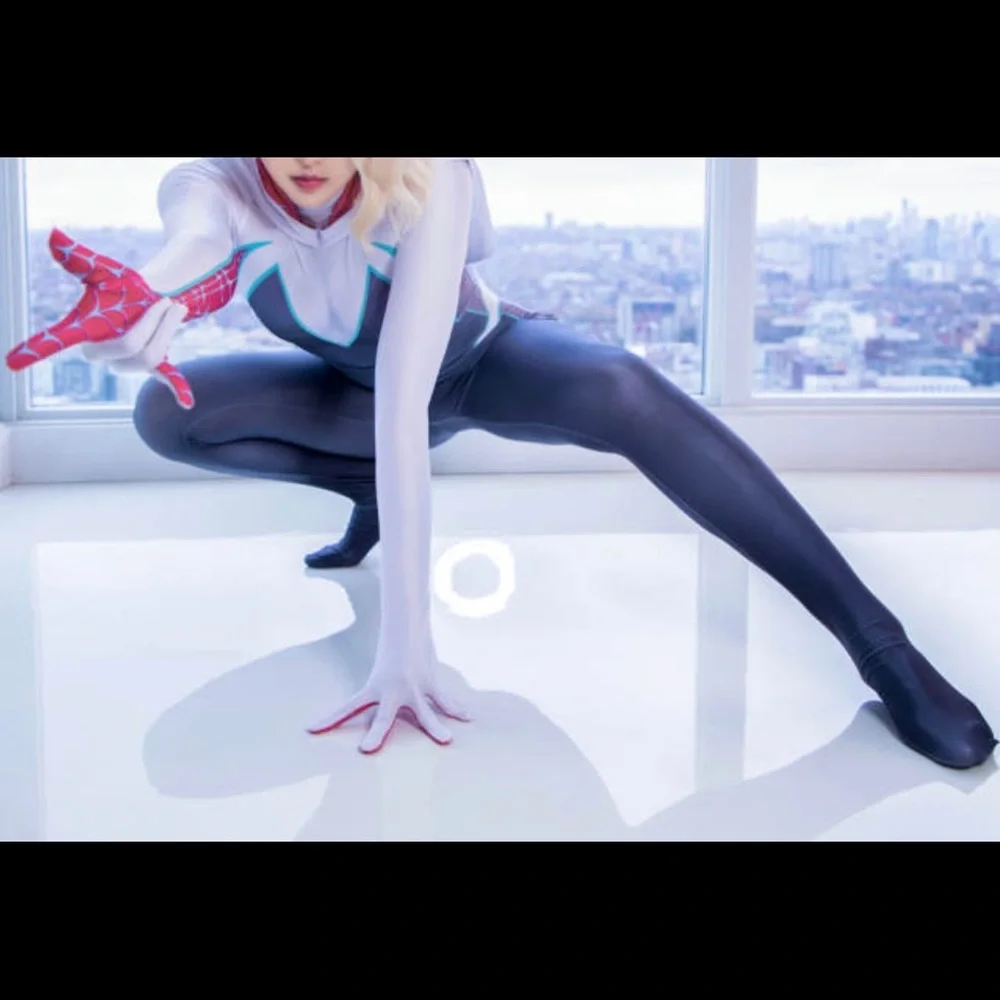 Latex catsuit cosplay spider Gwen ghost Gwen chlorinated Medium-XL - Picture 3 of 5